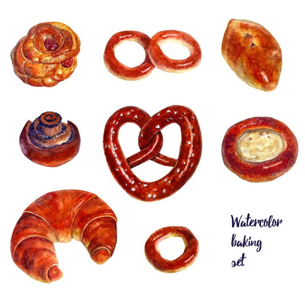 Ensemble d'illustrations de produits de boulangerie aquarelle. Haute qualité. — Photo