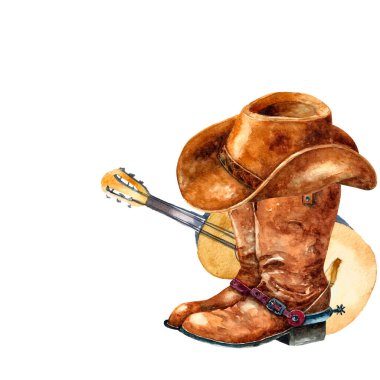 Suluboya country müzik seti. El çizimi çizimleri.