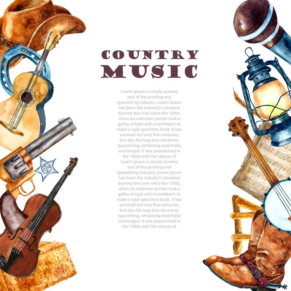 Aquarel country muziek set. Handtekenillustraties. — Stockfoto