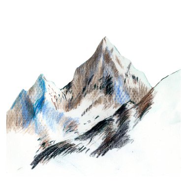 Dağlar suluboya. Elle çizilmiş kayalık tepeler. El çizimi çizimleri.