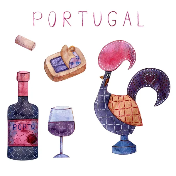 Akvarel set Portugalsko ilustrace. Ručně kreslit. — Stock fotografie