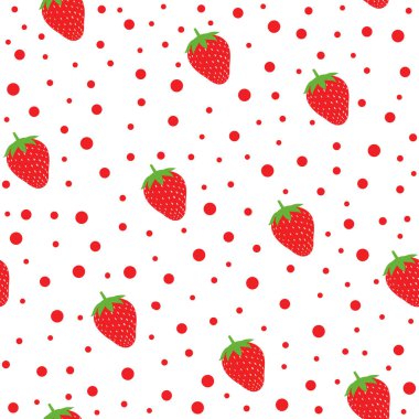 Şirin kawaii kırmızı böğürtlen, kırmızı polka noktalı kırmızı çilek yaz mevsiminde sonbahar hasat zamanı kumaş, tekstil, durgun çocuk kıyafetleri, kağıt vs..