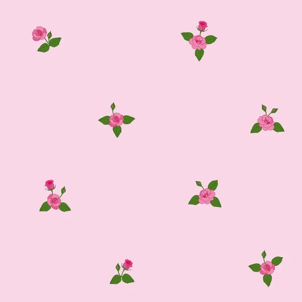 Vektor Nahtlose Muster Von Rosa Niedlichen Kleinen Exotischen Isolierten Rosen — Stockvektor