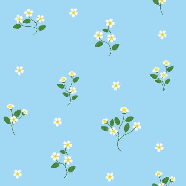 Vector Seamless Pattern Ditsy White Daisy Flowers Wild Flowers Chamomile — Stock Vector
