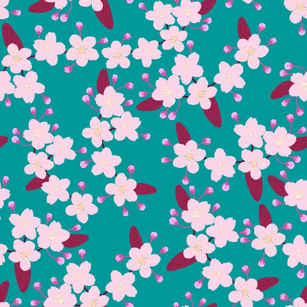 Motif Sans Couture Vectoriel Fleurs Kawaii Sakura Mignon Rose Fleurs — Image vectorielle
