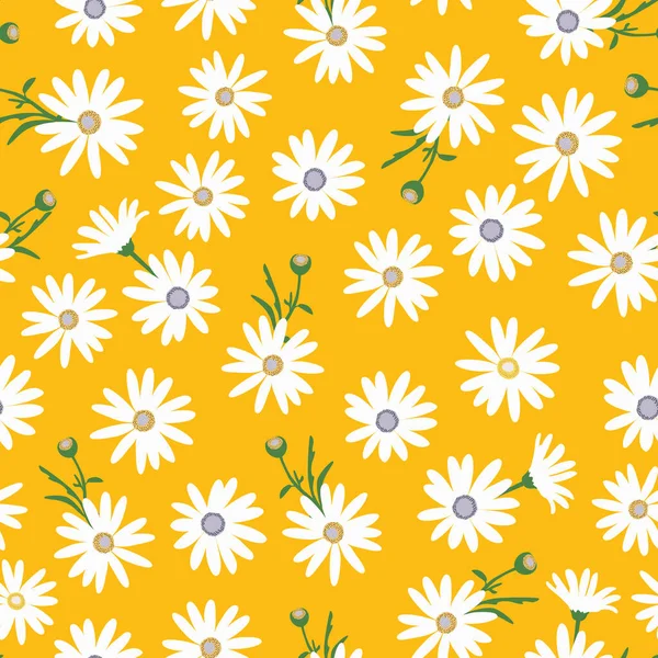 Vector Seamless Pattern Ditsy White Daisy Daisies Chamomile Wild Flowers — Stock Vector