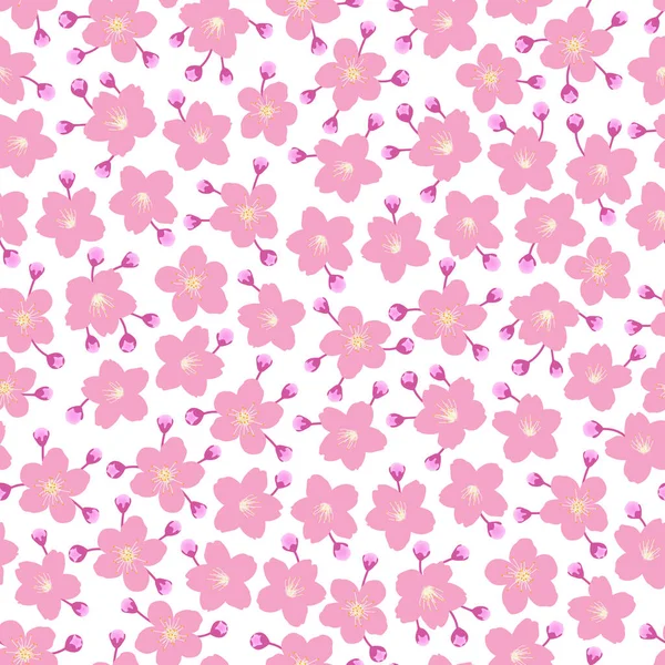 Vector Seamless Pattern Cute Small Ditsy Floral Pink Sakura Cherry — Stock Vector
