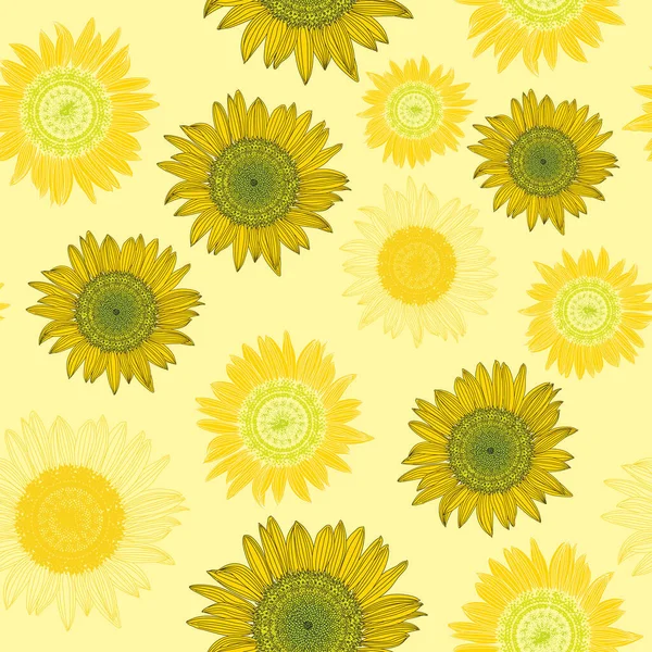 Seamless Pattern Yellow Sunflowers Summer Spring Autumn Garden Vintage Style — Stock Photo, Image