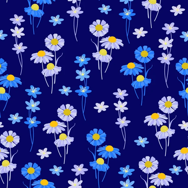 Modèle Vectoriel Sans Couture Vintage Féminin Bleu Blanc Jaune Ditsy — Image vectorielle