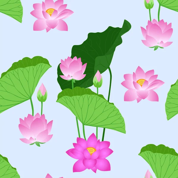 Pembe Nilüfer Çiçeği Deseni Nilüfer Aromalı Desen Lotus Çiçekleri Kumaş — Stok Vektör