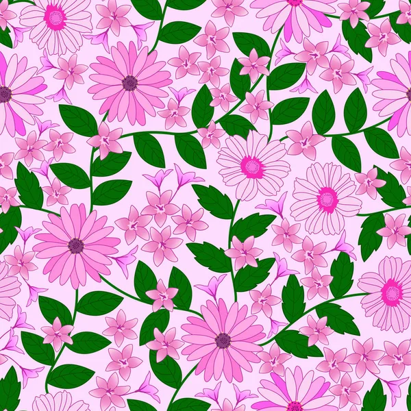 Pembe Papatya Çiçekli Dikişsiz Bir Desen Çiçek Bahçesi Deseni Çiçek — Stok Vektör