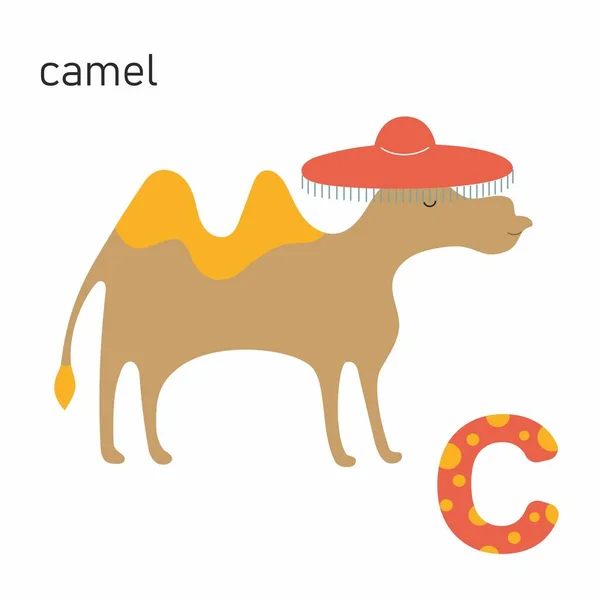 Dessin animé chameau isolé sur fond blanc avec lettre — Image vectorielle