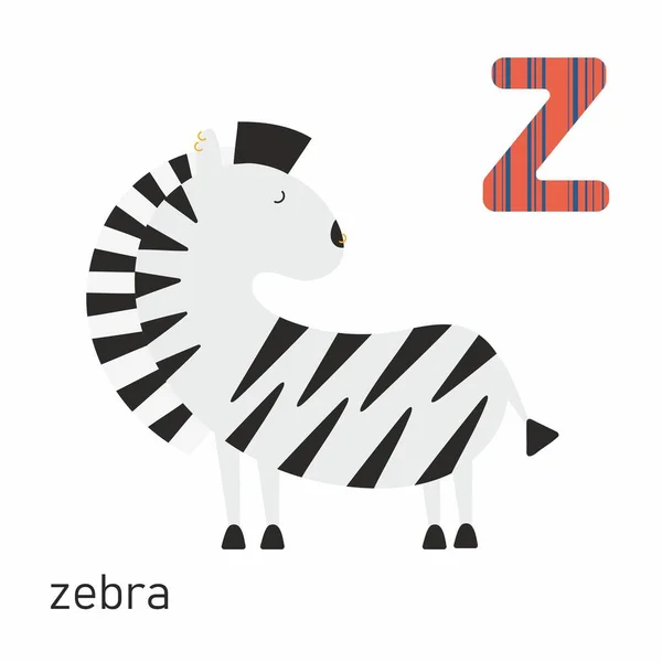Alphabet for children Cute baby zebra cartoon sitting — Stock Vector