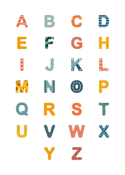 Alphabet anglais pour enfants. Affiche vectorielle colorée pour chambre d'enfant. — Image vectorielle