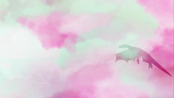 Magiska Draken Flyger Genom Rosa Moln — Stockvideo