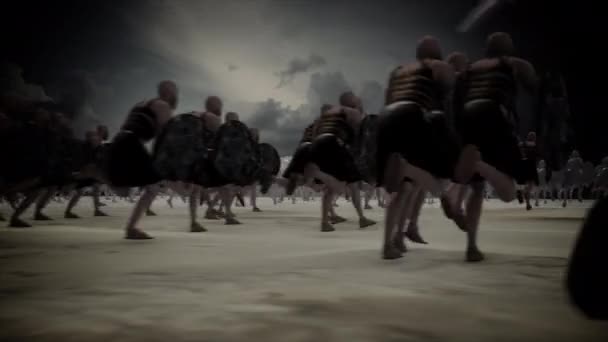 Enorme Exército Guerreiros Antigos Correndo Através Campo Batalha — Vídeo de Stock