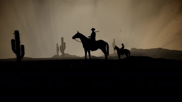 Two Cowboys Horses Desert — Stock Video