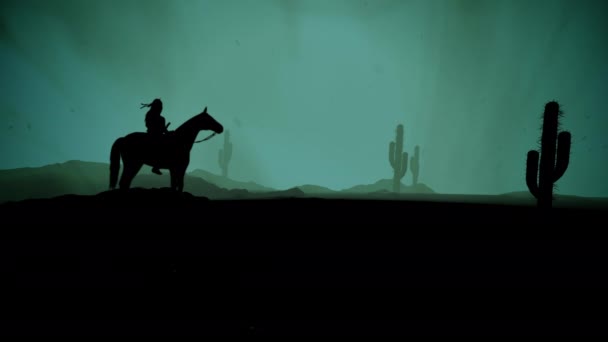 Índio Nativo Americano Sentado Cavalo Deserto — Vídeo de Stock