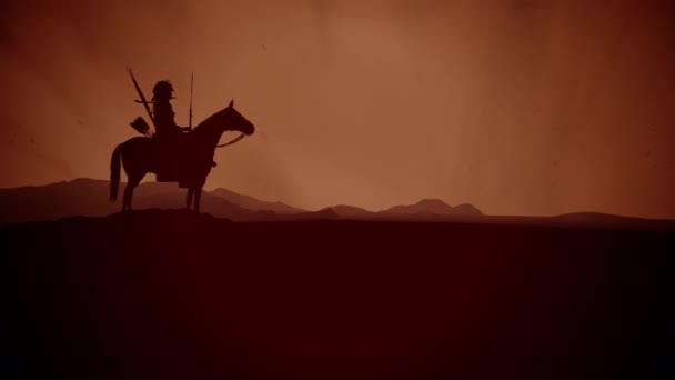 Samurai Horsman Een Paard Een Woestijn Vlakte — Stockvideo