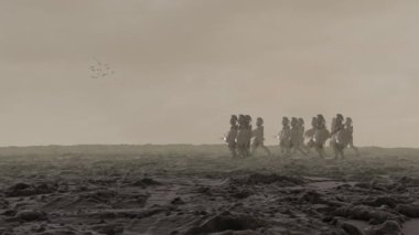 Kalkan Kılıçlı ve Miğferli Bir grup Spartalı Savaşçı Savaşa Yürüyor