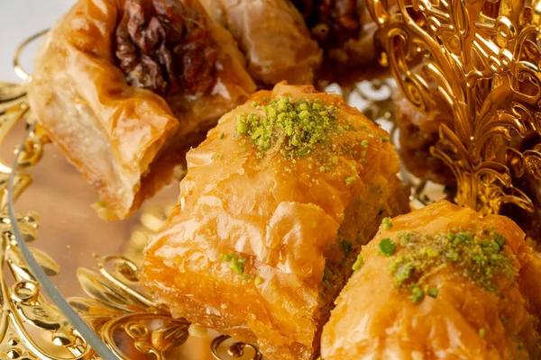 Variety of Turkish desserts served on cake stand — Stock Photo, Image