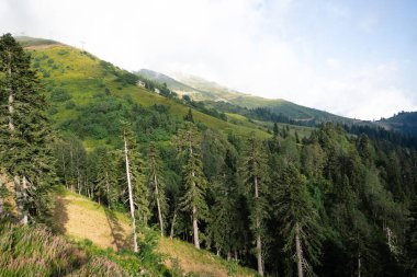 Manzaralı yeşil dağlar ve arka plan için güzel gökyüzü bulutları