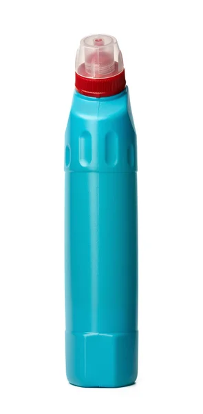 白色に分離された液体洗剤の青色のプラスチックボトル — ストック写真