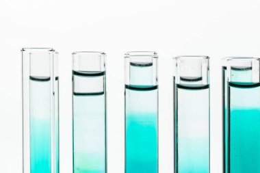 Analiz için sıvı ile cam laboratuvarı kimyasal test tüpleri yakın çekim