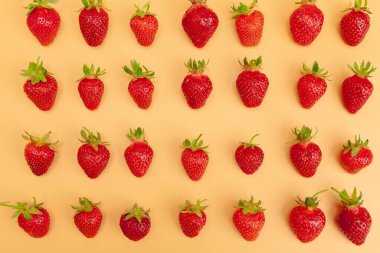 Çilek düzlüğü sarı arkaplan deseninde yatıyordu