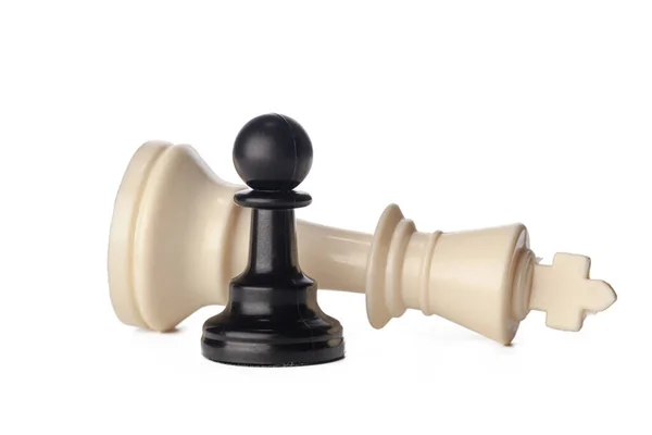Black and white chess pieces on white background — Stock Photo, Image