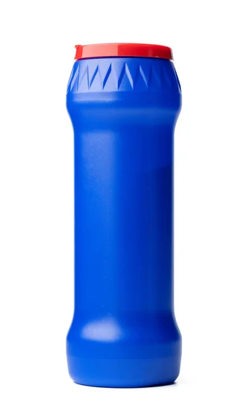 Синяя пластиковая бутылка жидкого моющего средства, изолированного на белом — стоковое фото