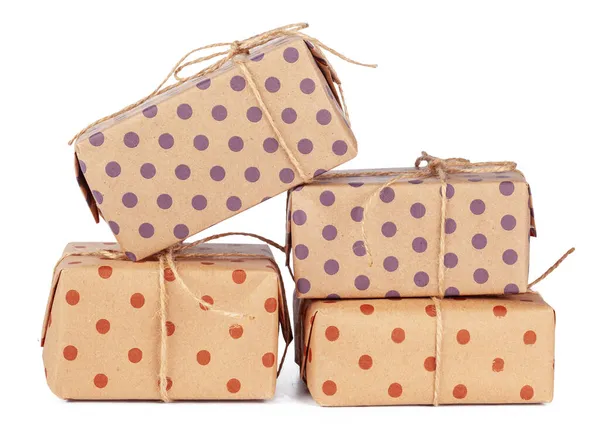 Stacked group of gift boxes isolated on white background — Stock Photo, Image