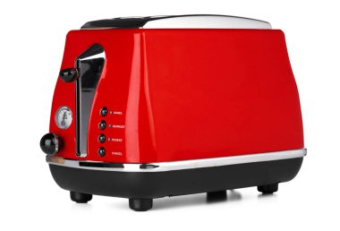 Beyaz arkaplanda izole edilmiş ekmek için kırmızı toster