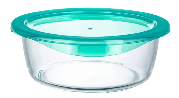 Recipiente de vidro com tampa isolada sobre fundo branco — Fotografia de Stock