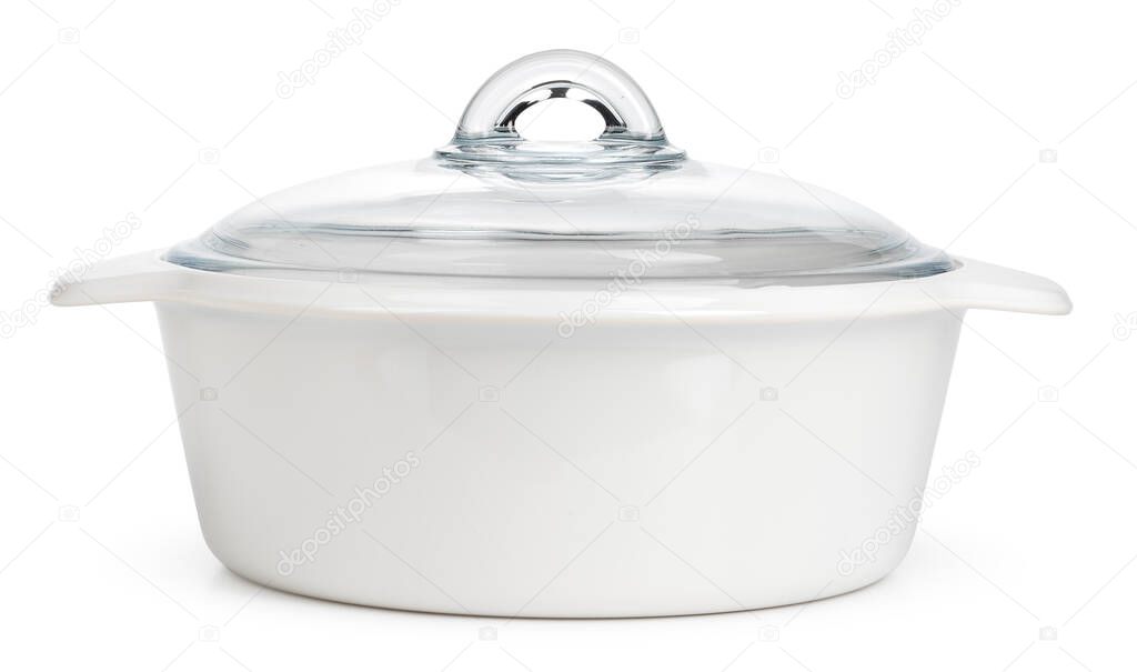 White ceramic cooking pot isolated on a white background