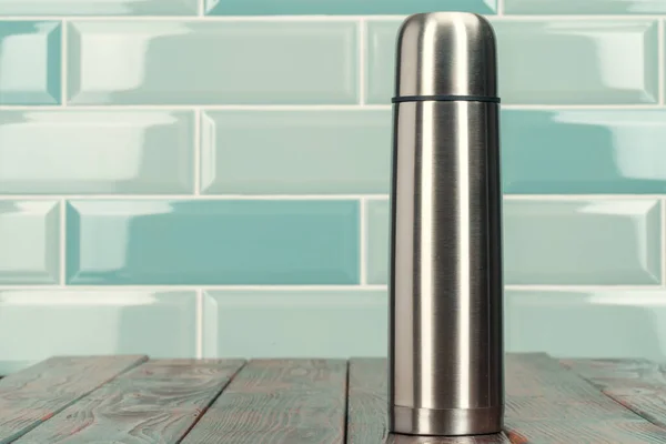 Aluminum metal thermos container bottle close up