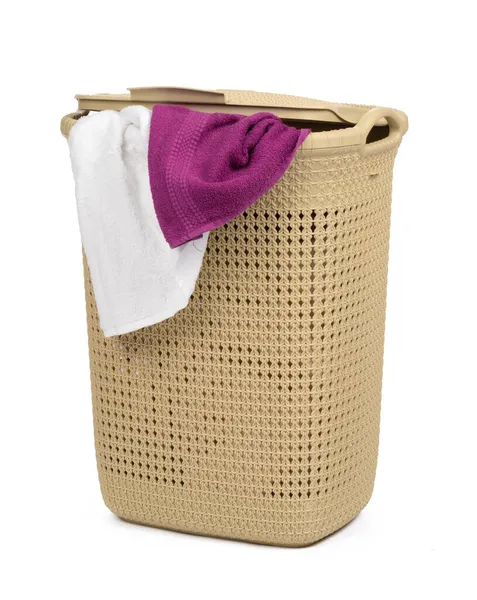 Plastic beige laundry basket isolated on white background — Stock Photo, Image