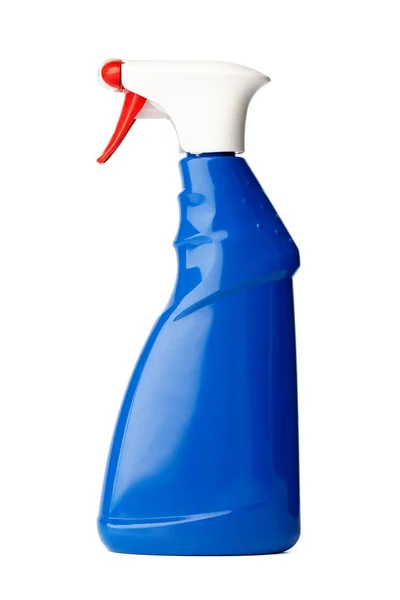 Синяя пластиковая бутылка жидкого моющего средства, изолированного на белом — стоковое фото