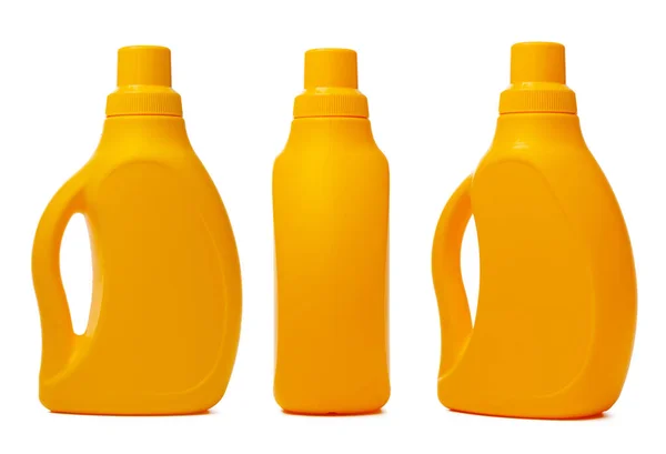白色に分離された液体洗剤のオレンジプラスチックボトル — ストック写真
