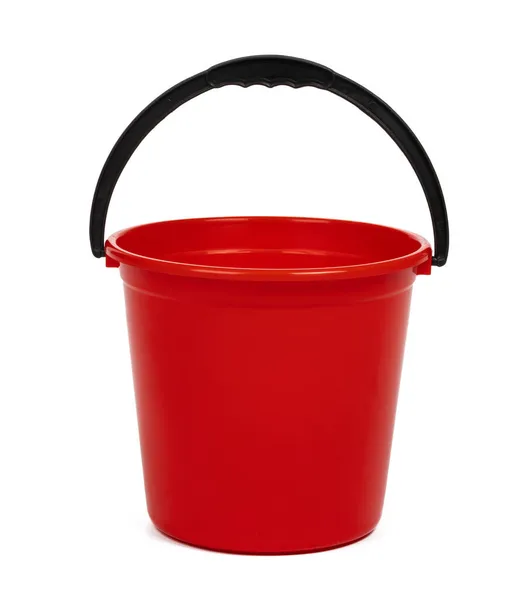 Empty red plastic household bucket on a white background — Stock Photo, Image