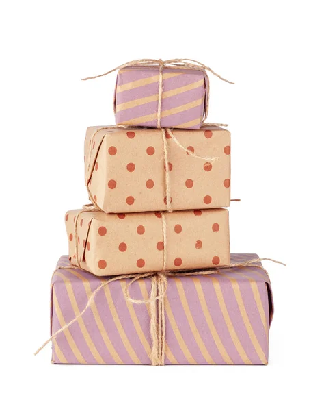 Stacked group of gift boxes isolated on white background — Stock Photo, Image