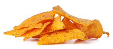 Nachos çipleri beyaz arkaplanı kapatır