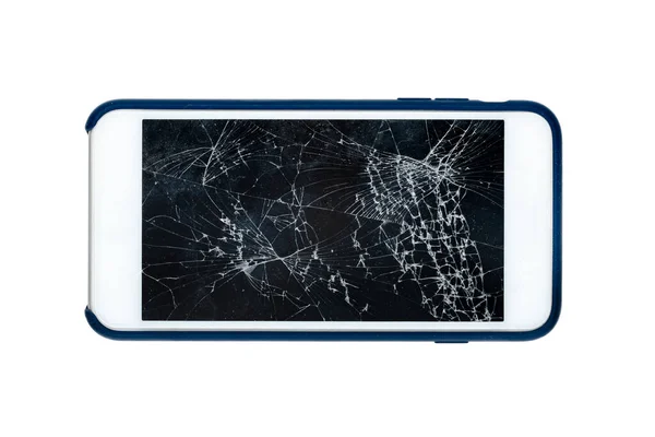 Smartphone med en skadad skärm isolerad på vit bakgrund — Stockfoto