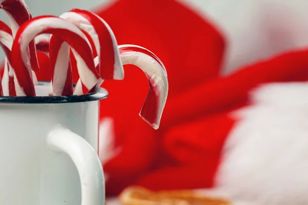 Cup full of candy canes close up — Stock Photo, Image