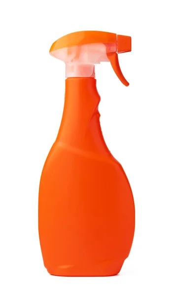 Pomarańczowa plastikowa butelka płynnego detergentu izolowana na białym — Zdjęcie stockowe