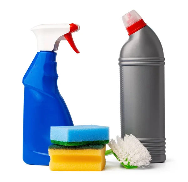 Egészségügyi háztartási tisztítószerek izolált fehér háttér — Stock Fotó