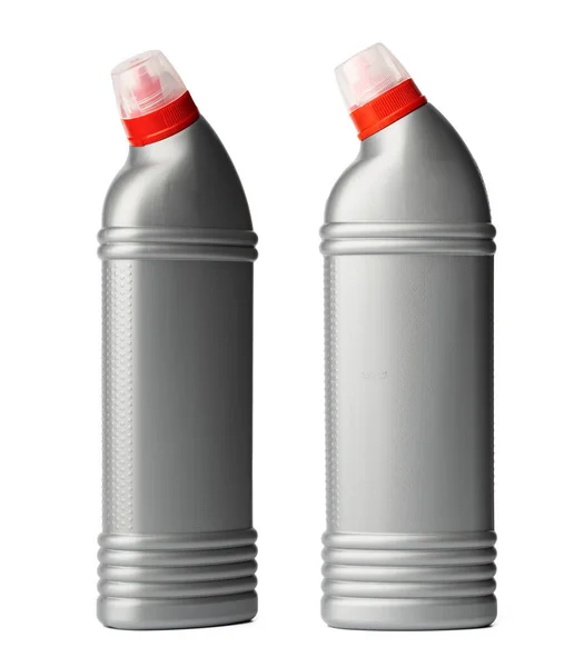 Botella con detergente sanitario productos químicos domésticos aislados en blanco — Foto de Stock