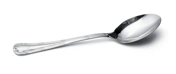 Silver shiny spoon isolated on white background — Stock Photo, Image