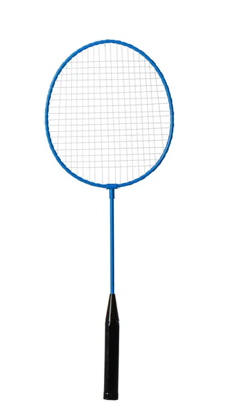 Racchetta blu badminton isolata su sfondo bianco — Foto Stock