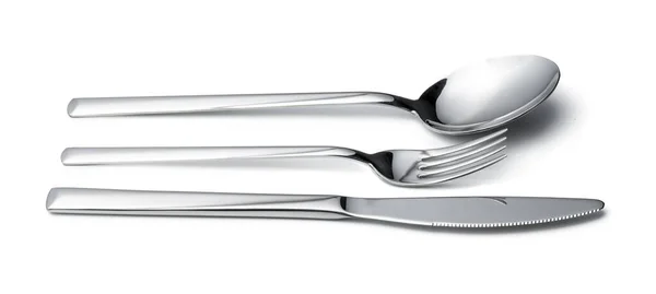Cuchara, cuchillo y tenedor aislados sobre fondo blanco — Foto de Stock
